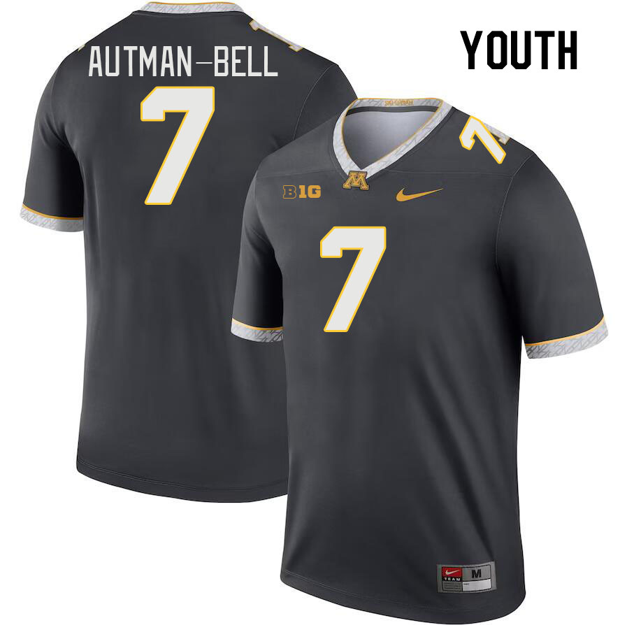 Youth #7 Chris Autman-Bell Minnesota Golden Gophers College Football Jerseys Stitched-Charcoal - Click Image to Close